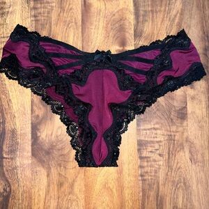 VS Lace Trim Burgundy Panties